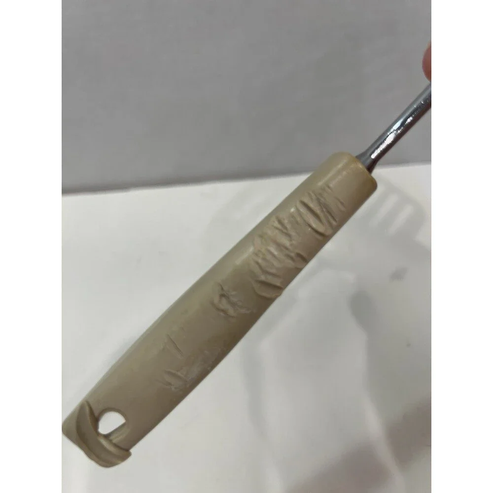 Vintage Ekco Angled Slotted Spatula Turner Beige Corncob Handle Melt Marks